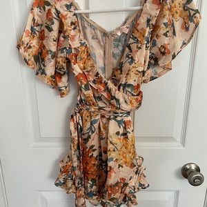 Floral Satin Ruffle Romper